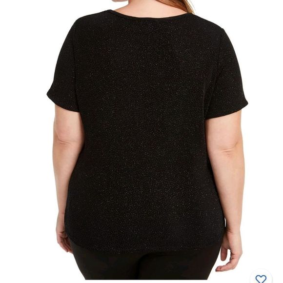 Bar III Women's Trendy Plus Textured Sparkle T-Shirt Black Size 1X - Picture 2 of 6